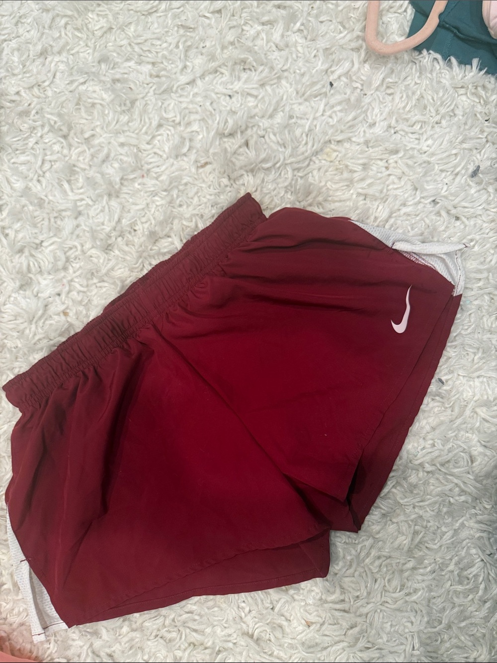 Nike Women's Burgundy Athletic Shorts with White Swoosh